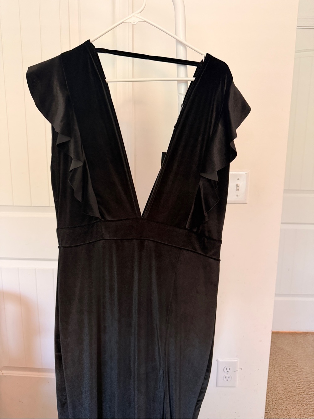 Black V-Neck Ruffle Sleeve Dress